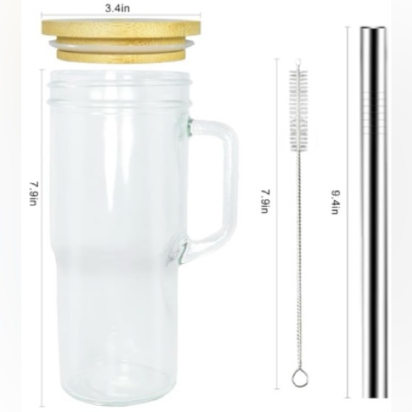 Mason Jar-Glass Cups with Lids and Straws, 24oz Mason Jar NWOT - Picture 3 of 3
